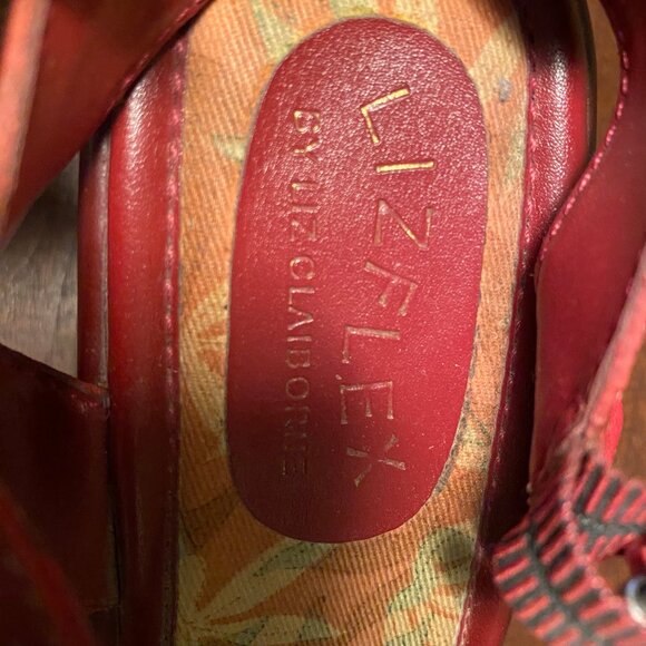Vintage Liz Claiborne "Lizflex" Red Cranberry Leather Wedge  Sandals sz: 9 - Picture 8 of 15